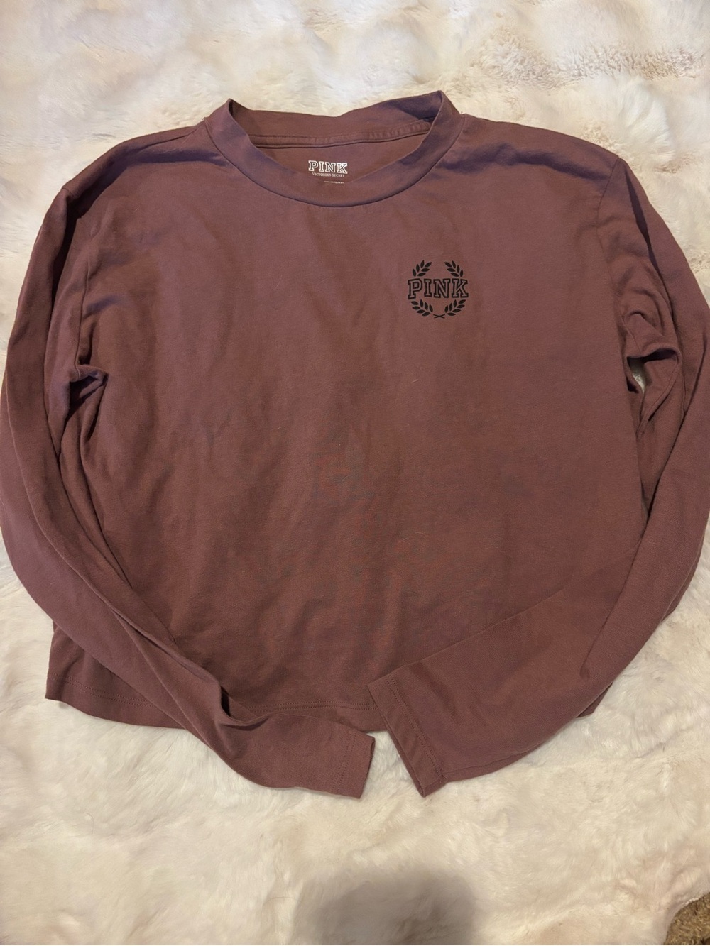 PINK Victoria's Secret Long Sleeve Crop Crewneck Shirt in Mauve Brown